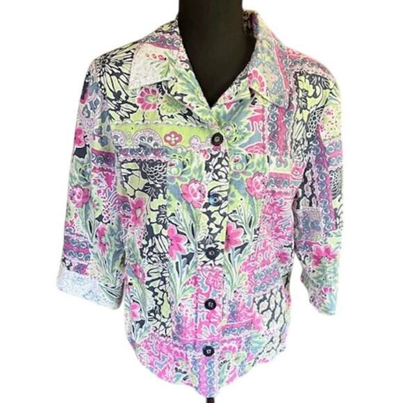 Allison Daley Petite Button-Up Blouse – Floral Patchwork – Size 14P - Picture 2 of 6